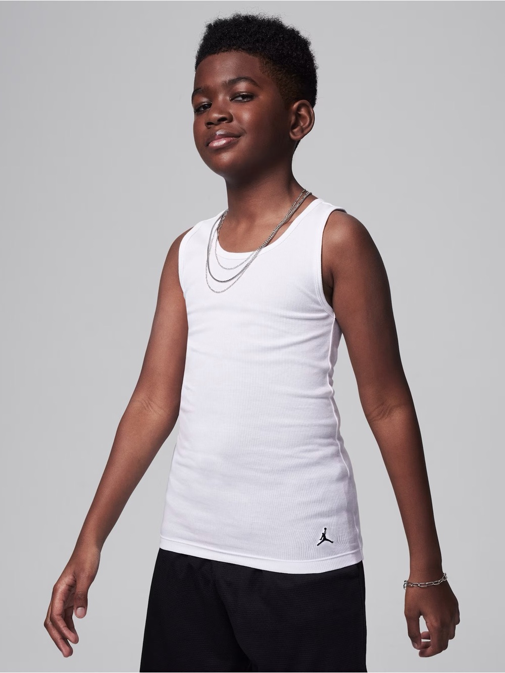Jordan White Ribbed Tank with Jumpman Logo